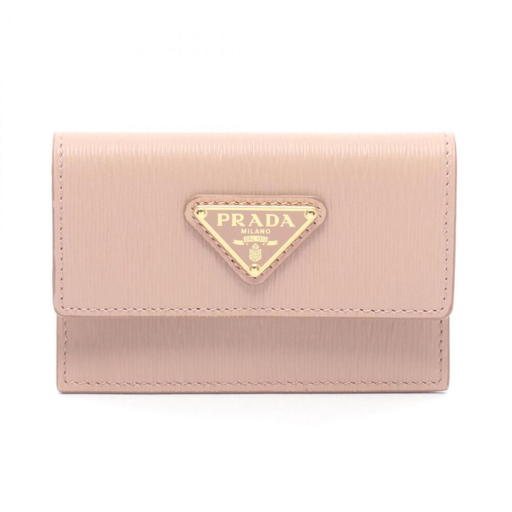 Prada Triangle Logo Business Card Holder/Card Case, Leather, Women's, Pink, 1...
